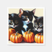Serviette En Papier Chatons d'automne avec Citrouille (Devant)