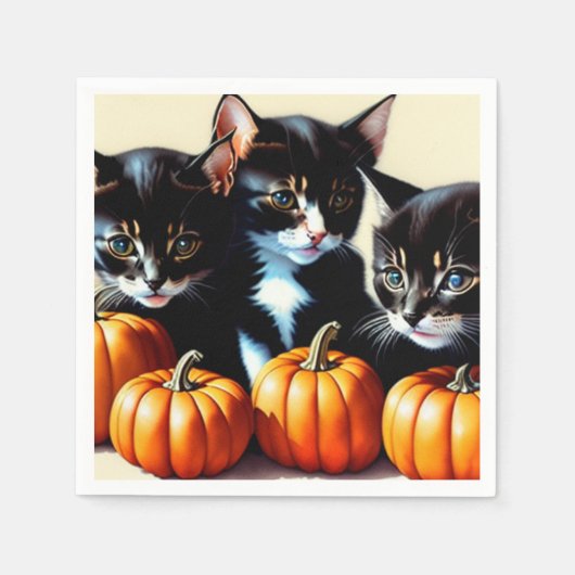 Serviette En Papier Chatons d'automne avec Citrouille (Devant)