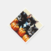Serviette En Papier Chatons d'automne avec Citrouille (Coin)
