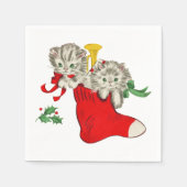 Serviette En Papier Chatons de Noël rétro (Devant)