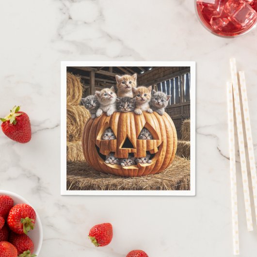 Serviette En Papier Chatons En Citrouille Halloween (En situation)