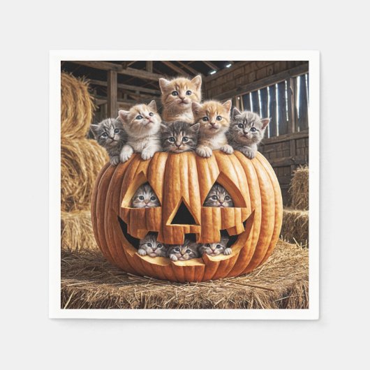 Serviette En Papier Chatons En Citrouille Halloween (Devant)
