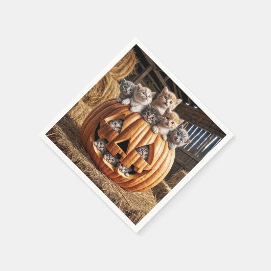 Serviette En Papier Chatons En Citrouille Halloween (Coin)