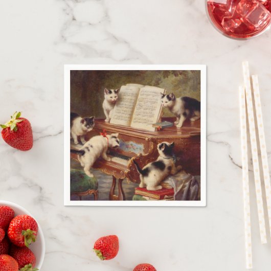 Serviette En Papier Chatons et piano (En situation)
