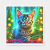 Serviette En Papier Chatons gris mignons avec arbres de Noël (Devant)