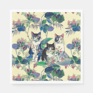 Serviette En Papier Chats à l'aquarelle dans un jardin