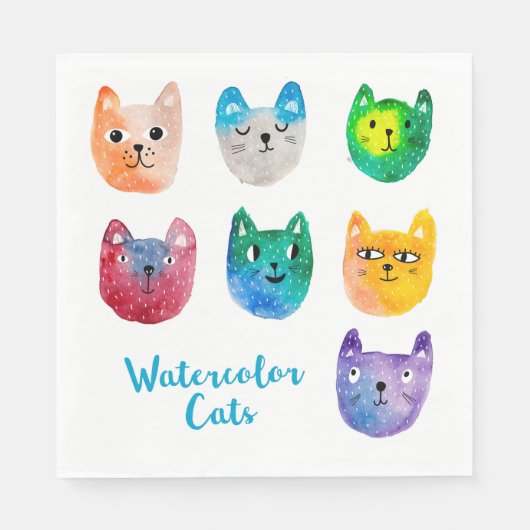 Serviette En Papier Chats aquarelles et amis (Devant)