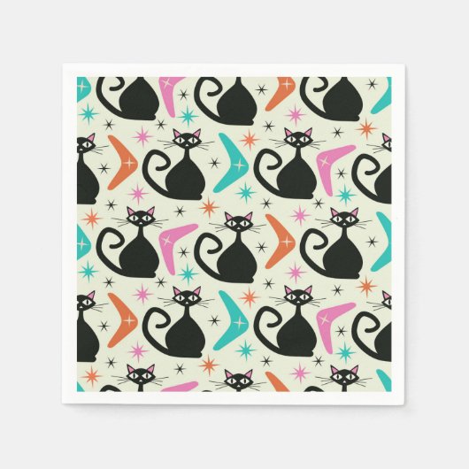 Serviette En Papier Chats atomiques noirs du milieu du siècle avec Boo (Devant)