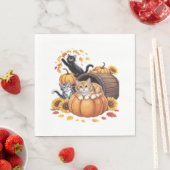 Serviette En Papier Chats Automne Citrouilles Thanksgiving Sunflower O (En situation)