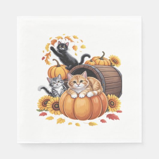 Serviette En Papier Chats Automne Citrouilles Thanksgiving Sunflower O (Devant)