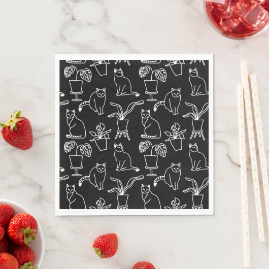 Serviette En Papier Chats blancs en noir (En situation)