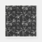 Serviette En Papier Chats blancs en noir (Devant)