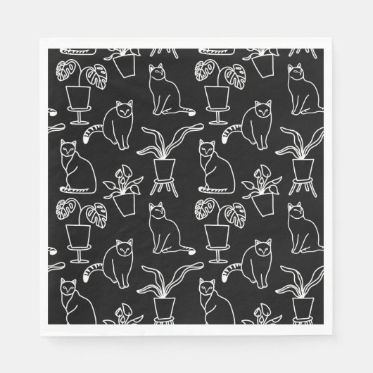 Serviette En Papier Chats blancs en noir (Devant)
