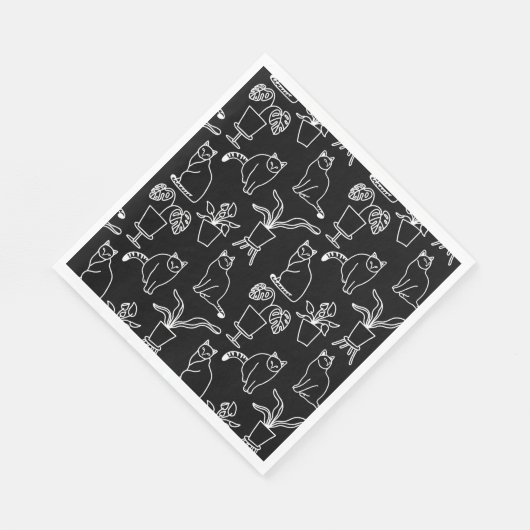 Serviette En Papier Chats blancs en noir (Coin)