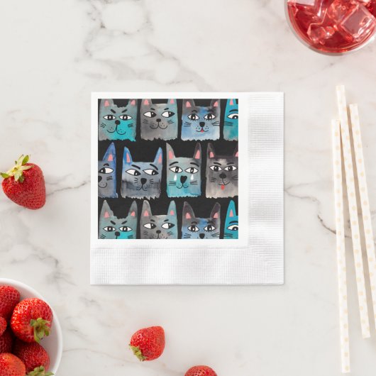 Serviette En Papier Chats bleus (En situation)