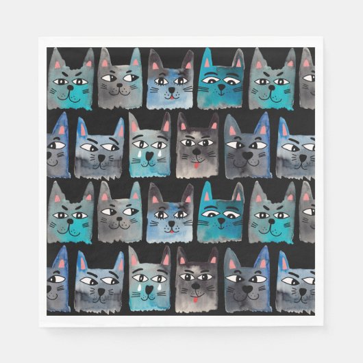 Serviette En Papier Chats bleus (Devant)