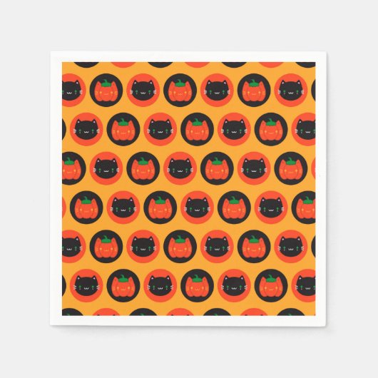 Serviette En Papier Chats Citrouilles de Kawaii Halloween (Devant)