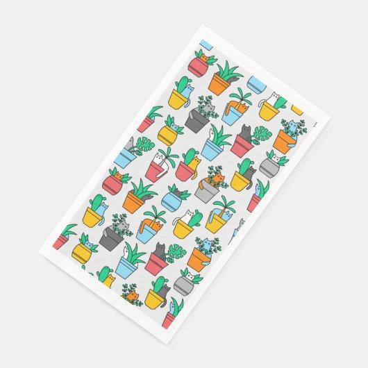 Serviette En Papier Chats dans les pots de fleurs (Coin)