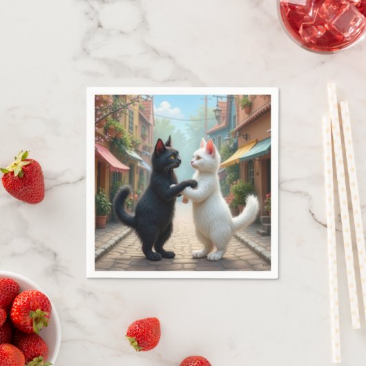 Serviette En Papier Chats Danse Lente Sur La Rue Cobblestone (En situation)