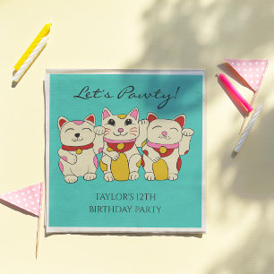 Serviette En Papier Chats de bonne chance Maneki Neko japonais Anniver