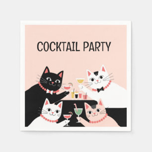 Serviette En Papier Chats de fête de cocktail rétro sophistiqués