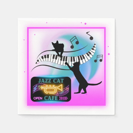 Serviette En Papier Chats de jazz | Papier de piano (Devant)