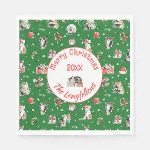 Serviette En Papier Chats de Noël à l'aquarelle Fantaisistes