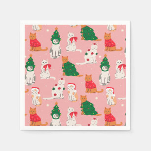 Serviette En Papier Chats de Noël en Motif d'attraction