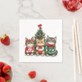 Serviette En Papier Chats de Noël mignons (En situation)
