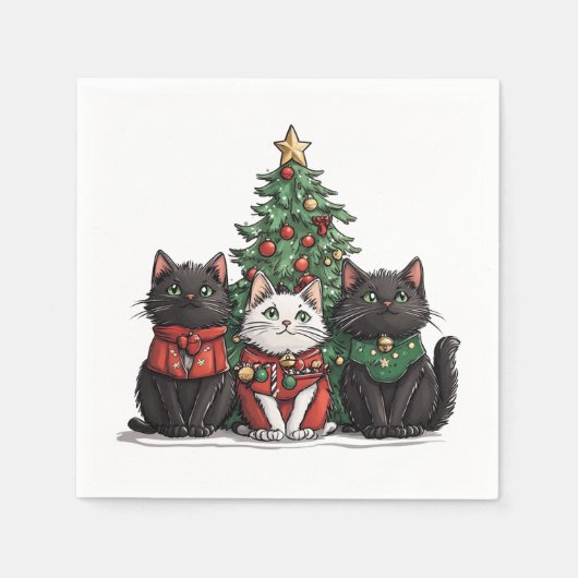 Serviette En Papier Chats de Noël mignons (Devant)