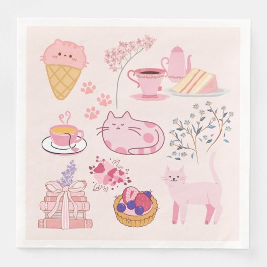 Serviette En Papier Chats de thé rose vif (Devant)