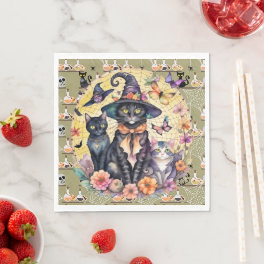 Serviette En Papier Chats d'Halloween (En situation)