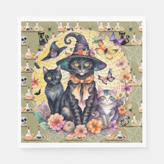 Serviette En Papier Chats d'Halloween (Devant)