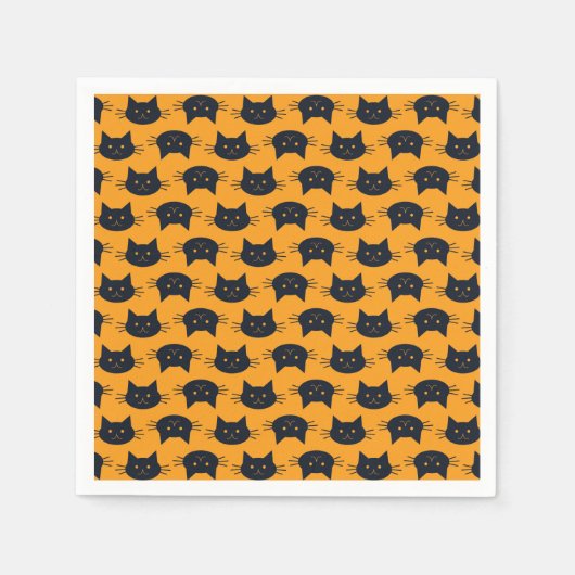 Serviette En Papier Chats d'Halloween noirs et orange modernes (Devant)