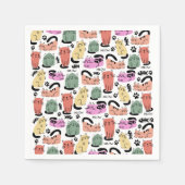 Serviette En Papier Chats Doodles Et Empreintes de pattes (Devant)