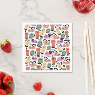 Serviette En Papier Chats doodles mignons et empreintes de pattes