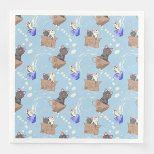 Serviette En Papier Chats en boîte et gouttes de lait sur bleu