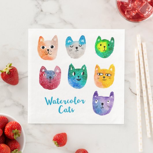 Serviette En Papier Chats et amis à l'aquarelle (En situation)