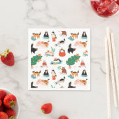 Serviette En Papier Chats et Motifs de Noël (En situation)
