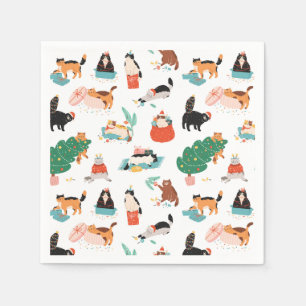Serviette En Papier Chats et Motifs de Noël