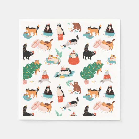 Serviette En Papier Chats et Motifs de Noël (Devant)