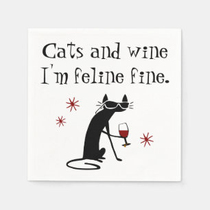 Serviette En Papier Chats et vin Feline Belle Pun à vin avec chat