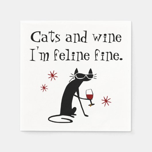 Serviette En Papier Chats et vin Feline Belle Pun à vin avec chat (Devant)