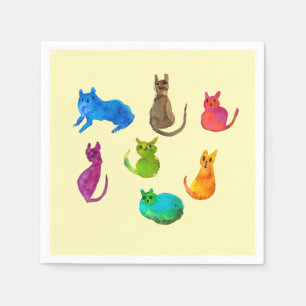 Serviette En Papier Chats fous colorés en aquarelle