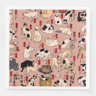 Serviette En Papier Chats japonais Ukiyo-e Art drôle