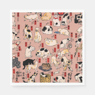 Serviette En Papier Chats japonais Ukiyo-e Art drôle