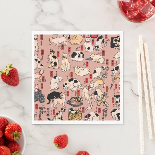 Serviette En Papier chats japonais Ukiyo-e Funny kitty (En situation)