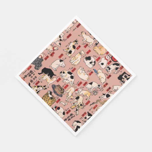 Serviette En Papier chats japonais Ukiyo-e Funny kitty (Coin)