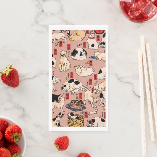 Serviette En Papier chats japonais Ukiyo-e Funny kitty (En situation)
