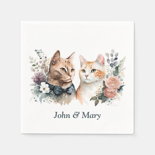 Serviette En Papier Chats mariages Anniversaires Sur Blanc (Devant)